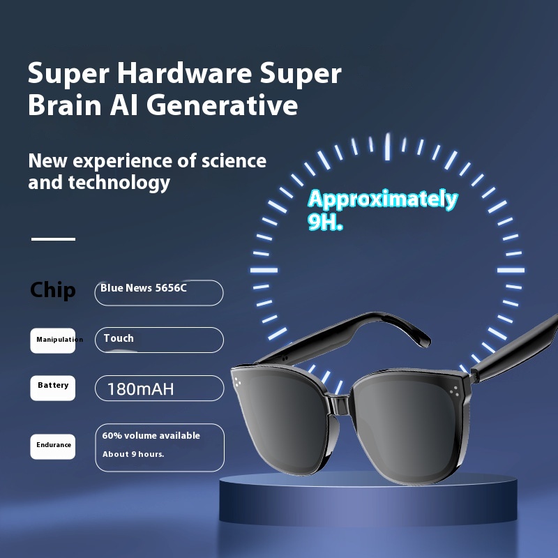 Smart Glasses Lens - AI（人工知能）翻訳機能付き、Bluetoothヘッドセット内蔵、クラシックなデザインのUVカットサングラス、ファッション性の高いスマートグラス。